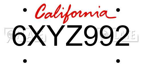 6XYZ992 California License Plate