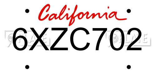 6XZC702 California License Plate