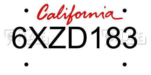 6XZD183 California License Plate