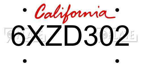 6XZD302 California License Plate