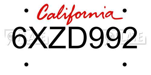 6XZD992 California License Plate