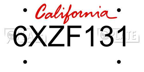 6XZF131 California License Plate