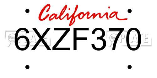 6XZF370 California License Plate