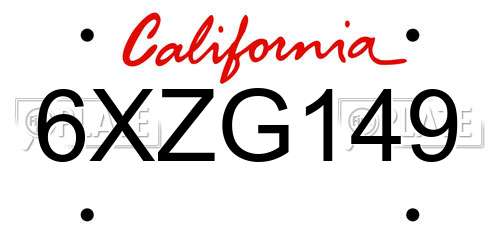6XZG149 California License Plate