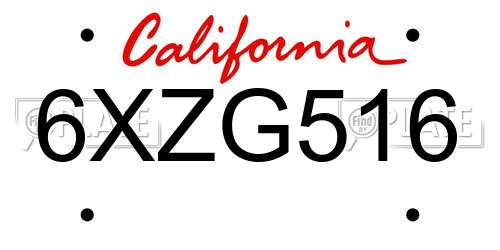 6XZG516 California License Plate