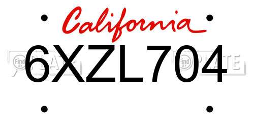 6XZL704 California License Plate