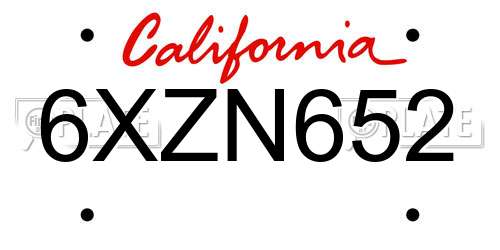 6XZN652 California License Plate