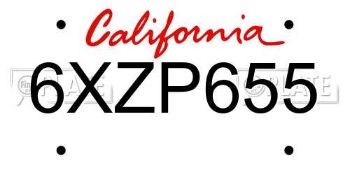 6XZP655 California License Plate