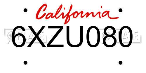 6XZU080 California License Plate