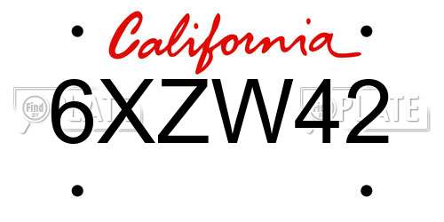 6XZW42 California License Plate