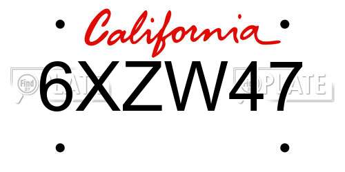 6XZW47 California License Plate