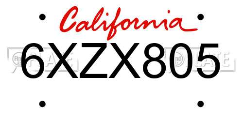 6XZX805 California License Plate
