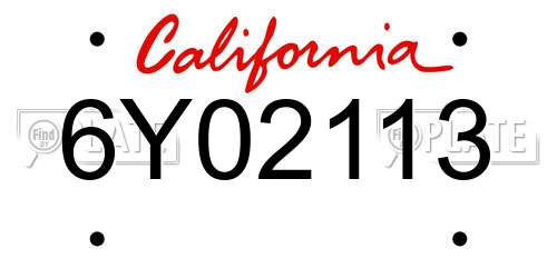 6Y02113 California License Plate