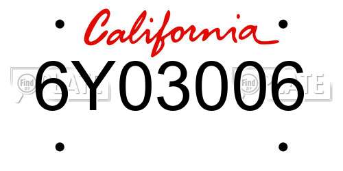 6Y03006 California License Plate