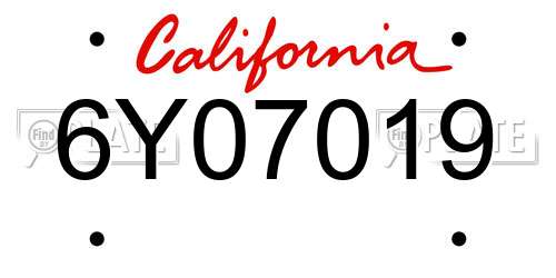 6Y07019 California License Plate