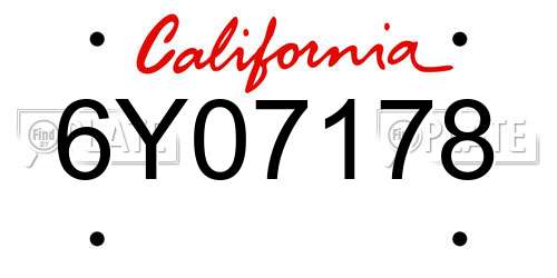 6Y07178 California License Plate