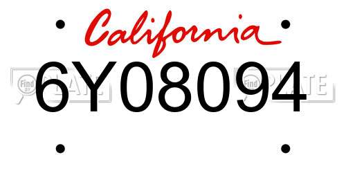 6Y08094 California License Plate