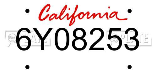 6Y08253 California License Plate