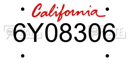 6Y08306 California License Plate