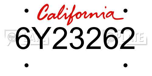 6Y23262 California License Plate