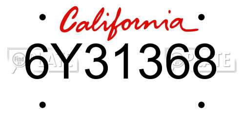 6Y31368 California License Plate