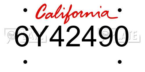 6Y42490 California License Plate