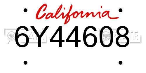 6Y44608 California License Plate