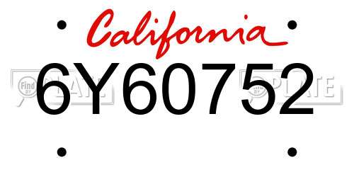 6Y60752 California License Plate
