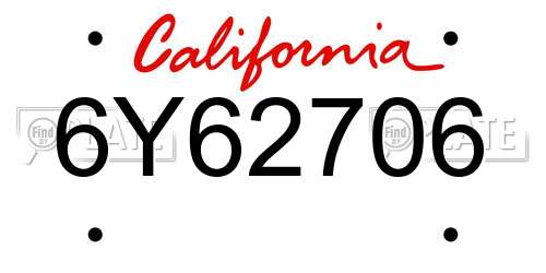 6Y62706 California License Plate