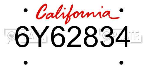 6Y62834 California License Plate