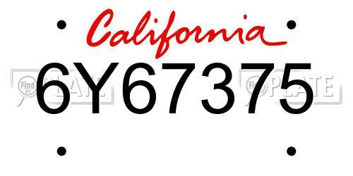 6Y67375 California License Plate
