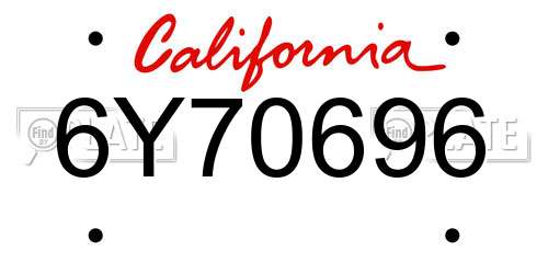 6Y70696 California License Plate