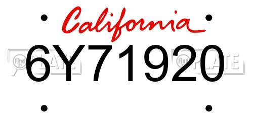 6Y71920 California License Plate