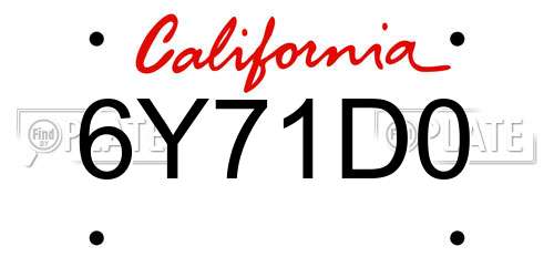 6Y71D0 California License Plate