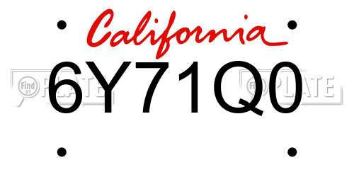 6Y71Q0 California License Plate