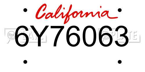 6Y76063 California License Plate