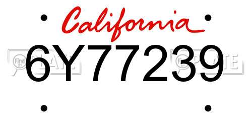 6Y77239 California License Plate