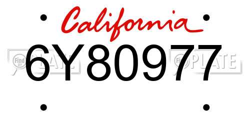 6Y80977 California License Plate