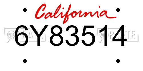6Y83514 California License Plate