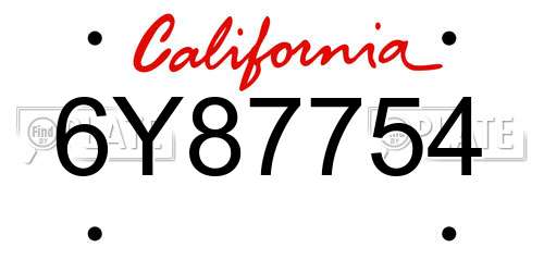 6Y87754 California License Plate