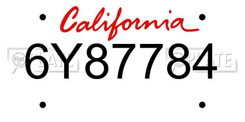 6Y87784 California License Plate