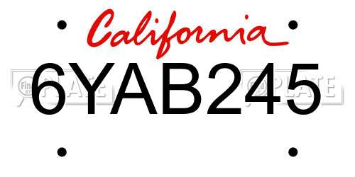 6YAB245 California License Plate