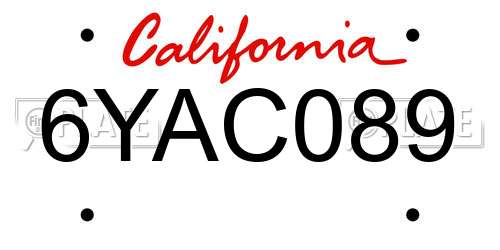 6YAC089 California License Plate