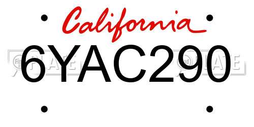 6YAC290 California License Plate