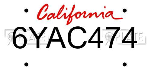 6YAC474 California License Plate