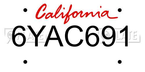 6YAC691 California License Plate