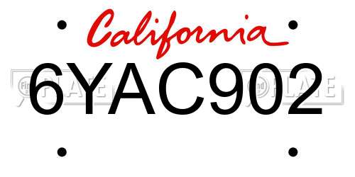 6YAC902 California License Plate