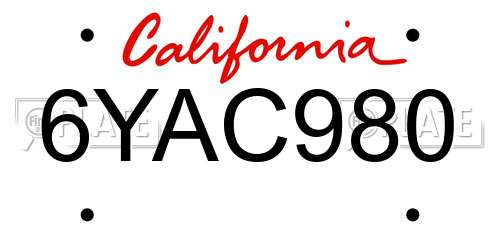 6YAC980 California License Plate