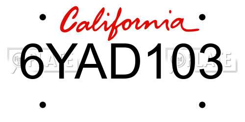 6YAD103 California License Plate