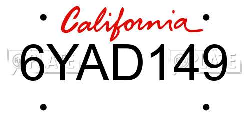 6YAD149 California License Plate